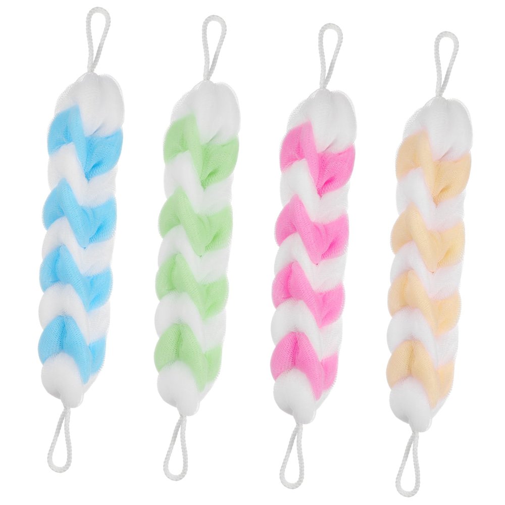 FOYTOKI 4-Piece Long Bath Flower Exfoliating Shower Balls, Assorted Colors