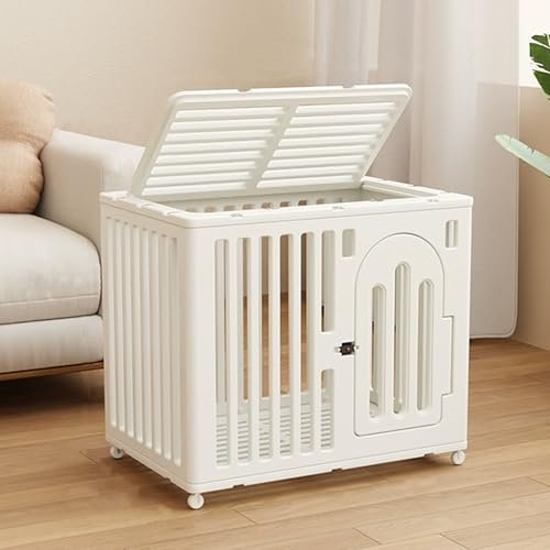 Indoor Pet Cage, Portable Kennel with Wheels & Plastic Tray