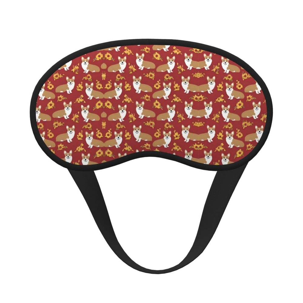 Lightweight, Comfortable Corgi Eye Mask with Dog and Flower Design