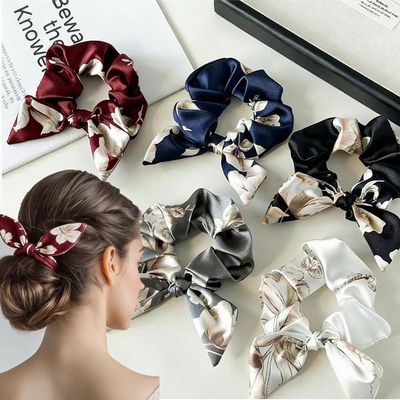 Satin Hair Scrunchies with Bows for Women, Elastic Silk Scrunchies