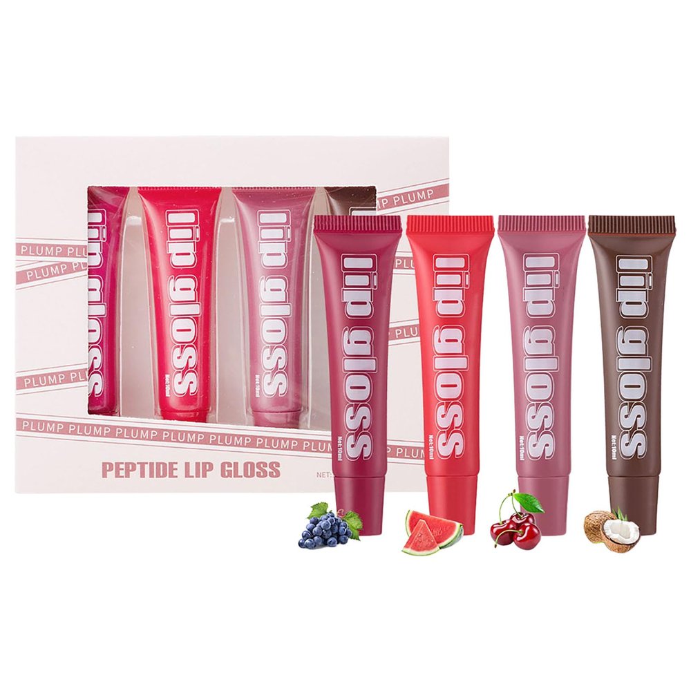 4-Pack Hydrating Glitter Lip Gloss, High-Shine Nude Jelly Finish (Group B)