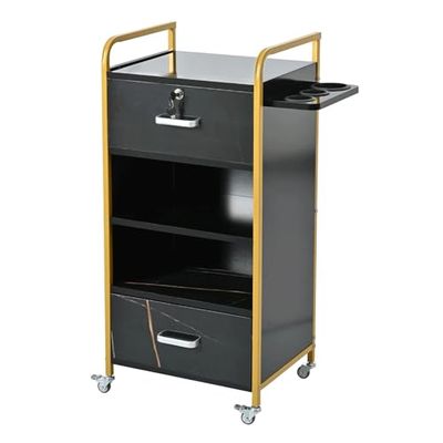 Salon Trolley with Metal Frame and Lockable Drawer