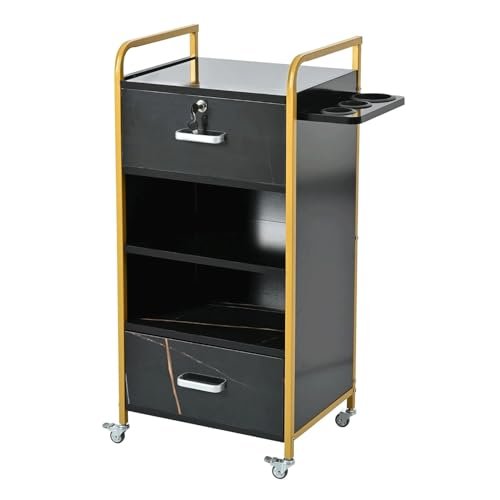 Salon Trolley with Metal Frame and Lockable Drawer