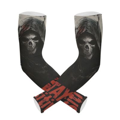 Cooling Arm Sleeves for Boys, Death Skull Design, UV Sun Protection, Tattoo Cover, 1 Pair