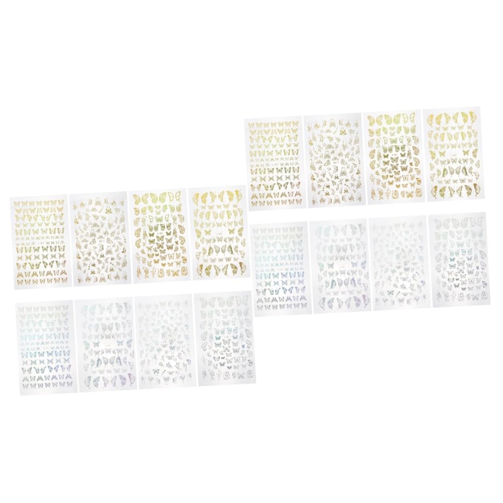WRITWAA 2 Sets Butterfly Self-Adhesive Nail Art Stickers, 8 Sheets Each