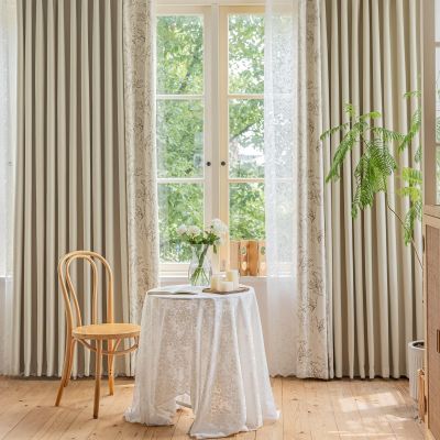 Tolldek Beige Chenille Curtains, 2-Piece Set, Patchwork, Opaque, 137 W x 214 H cm