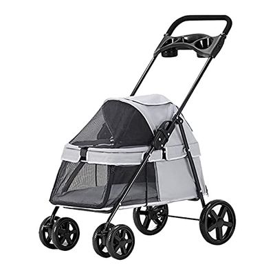 Pet Stroller for Small Dogs and Cats, Premium Breathable Design with Rain Cover and Cup Holder