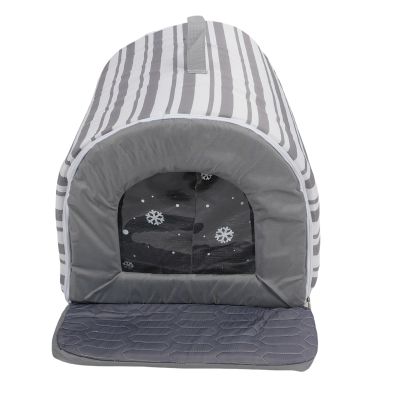 Pyhodi Dog Cooling Ice House, Striped Oxford Fabric Cooling Pad with Arc Design and 6 Ice Packs