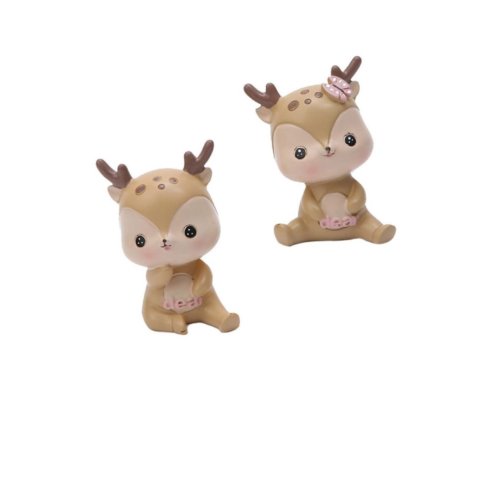 Alipis 2-Piece Resin Cartoon Deer Cake Ornaments