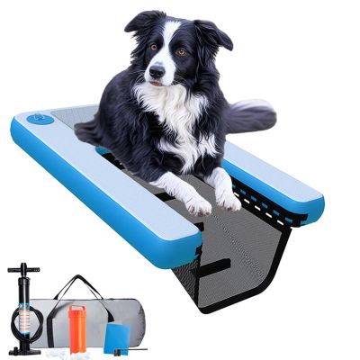 Inflatable Dog Pool Ramp with Pump, Ropes and Steps, Floating Boat Ramp, Red/Yellow/Blue, for Dogs up to 90 kg