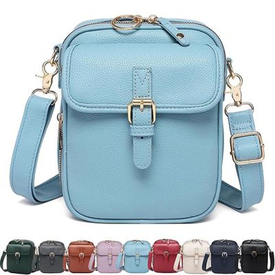 Forcipower Collaboraten1 Crossbody Leather Bag, Anti-Theft Vintage Adjustable Shoulder Messenger Bag (Blue)