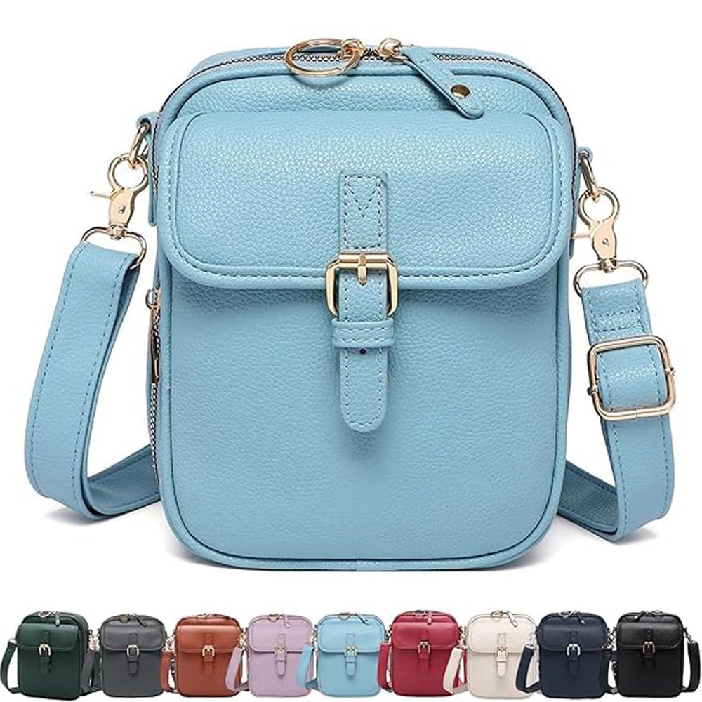 Forcipower Collaboraten1 Crossbody Leather Bag, Anti-Theft Vintage Adjustable Shoulder Messenger Bag (Blue)