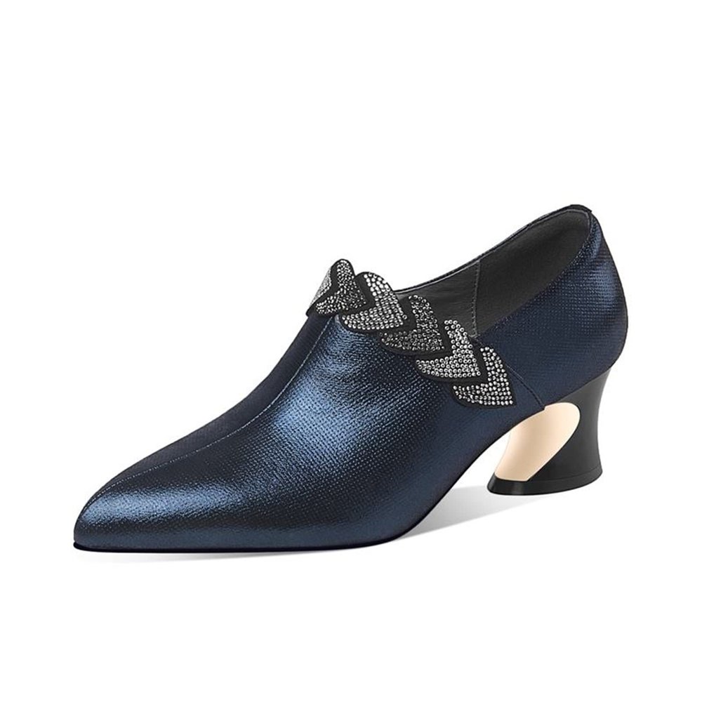 Classic Blue Leather High Heels for Club, Party, Wedding, and Women (Blue, 6)