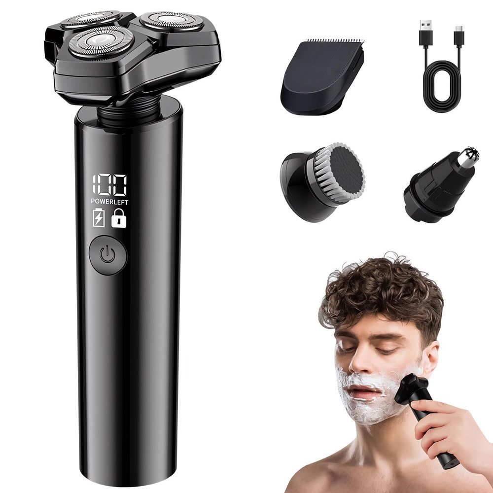 Men's Electric Shaver, Wet & Dry, USB, LED Display, IPX7, Black