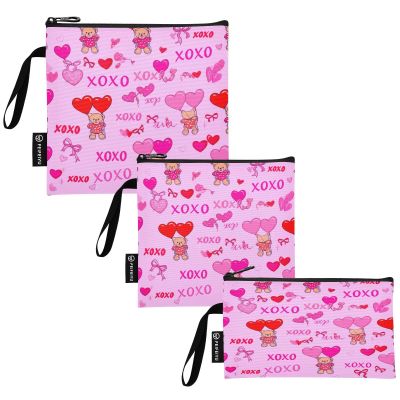 RPLIFE Cute Bears Pink Heart Reusable Zipper Snack Bags, Set of 3 (S/M/L)