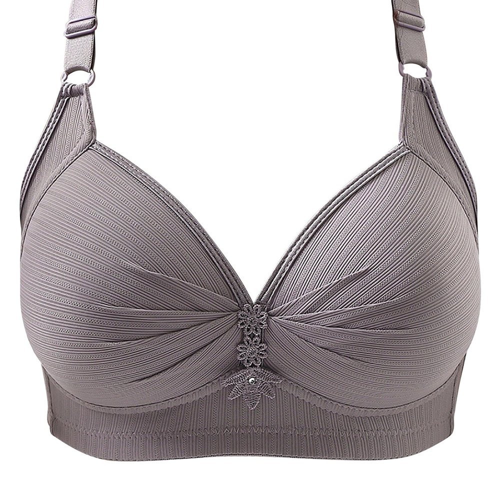 YIzdegg Black Women's Sexy Lace Back Button-Design Padded Bra Bustier with Adjustable Shoulder Straps, Plus Size (Gray, 48)