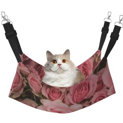 InOmak Light Pink Rose-Texture Cat Hammock, Soft Double-Sided Hanging Bed for Small Dogs and Pets, L