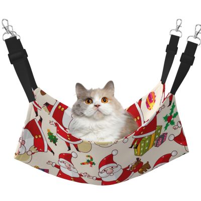 InOmak Christmas Santa Velvet Cat Hammock, Double-Sided Hanging Bed for Small Pets, L