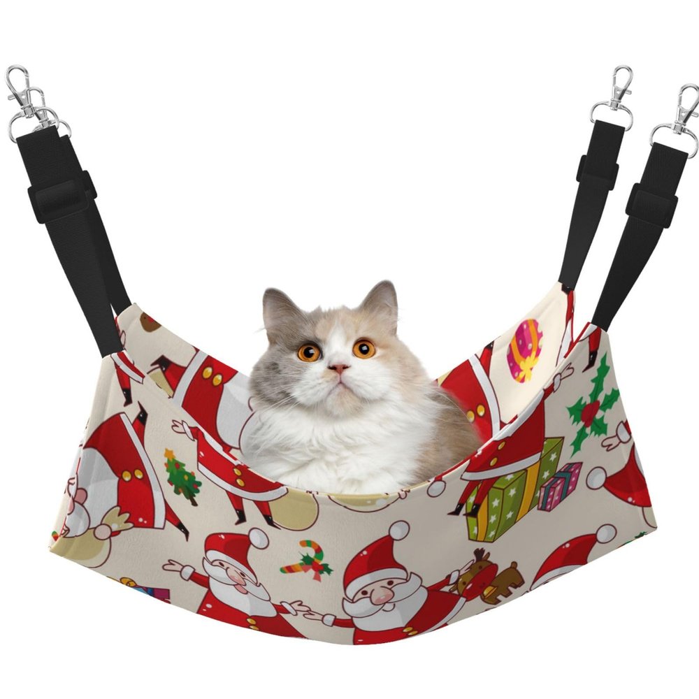 InOmak Christmas Santa Velvet Cat Hammock, Double-Sided Hanging Bed for Small Pets, L