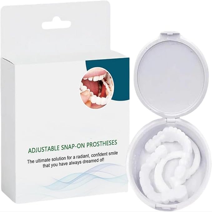 Ayyecoeeye Adjustable-Buckle Whitening Artificial Teeth Denture, Silicone Reline Denture Set, for Men and Women (1 Set)