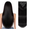 SOBEAUTY Clip-In Human Hair Extensions, 100% Remy Hair, Invisible, #1B, 40 cm view 1