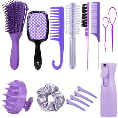 FREECOZYER 15-Piece Hair Brush and Styling Set, Purple