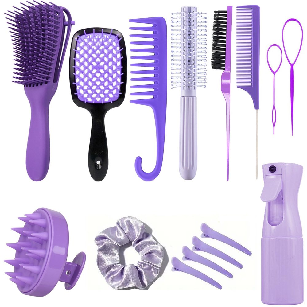 FREECOZYER 15-Piece Hair Brush and Styling Set, Purple