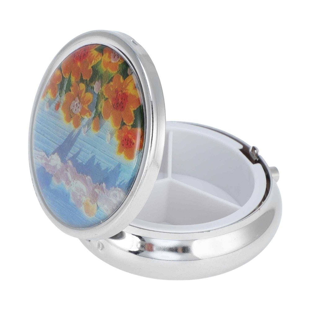 CAPASTEC Silver Pill Box with 3 Compartments and Mirror, 1 pc