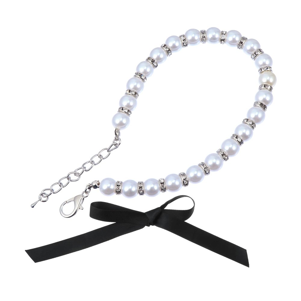 Toyvian Adjustable Pet Pearl Collar with Bow