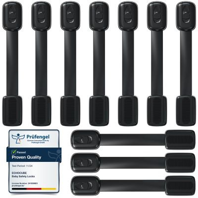 ECHOCUBE 10-Piece Child Safety Locks for Cabinets, Adjustable Baby Drawer Latches with 3M Adhesive, No Drilling, Black