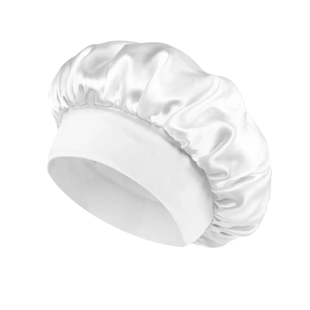 LSNNMU Satin Hair Bonnet for Women, Wide-Brim Sleep Cap with Soft Elastic Band, White