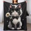 LLXXHH Cute Cat Flannel Throw Blanket, Soft Rug for Bedroom, Sofa, Outdoor Use, All Seasons, 100 x 130 cm view 1