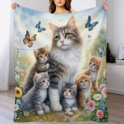 LLXXHH Cat Flannel Throw Blanket, Sofa Blanket, Beach Towel, Picnic Blanket, Soft Wrap for Bedroom, All Seasons, 130 x 180 cm