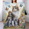 LLXXHH Cat Flannel Throw Blanket, Sofa Blanket, Beach Towel, Picnic Blanket, Soft Wrap for Bedroom, All Seasons, 130 x 180 cm view 1