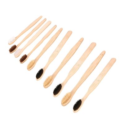 SHERCHPRY 10-Piece Bamboo Travel Toothbrushes, Disposable Wooden Toothbrushes for Hotels and Vacations, Eco-Friendly, Assorted Color