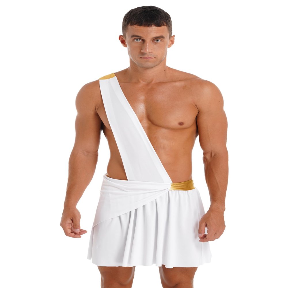 Moggemol Men’s Greek Toga Gladiator Skirt Costume, White, S–3XL