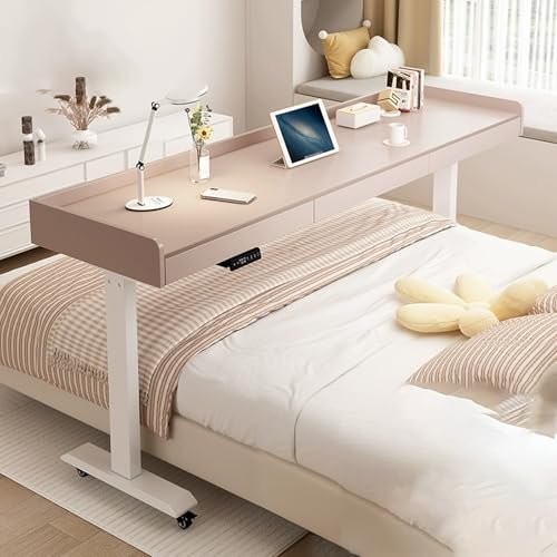 Height-Adjustable Overbed Table with Wheels and Drawer