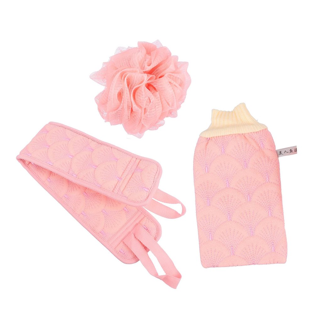 3-Piece Pink Rayon and Cotton Shower Scrubber Set
