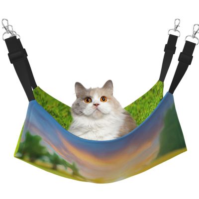 InOmak Green Golf Ball Sunset Printed Cat Hammock, Double-Sided Hanging Bed for Small Dogs and Pets, M