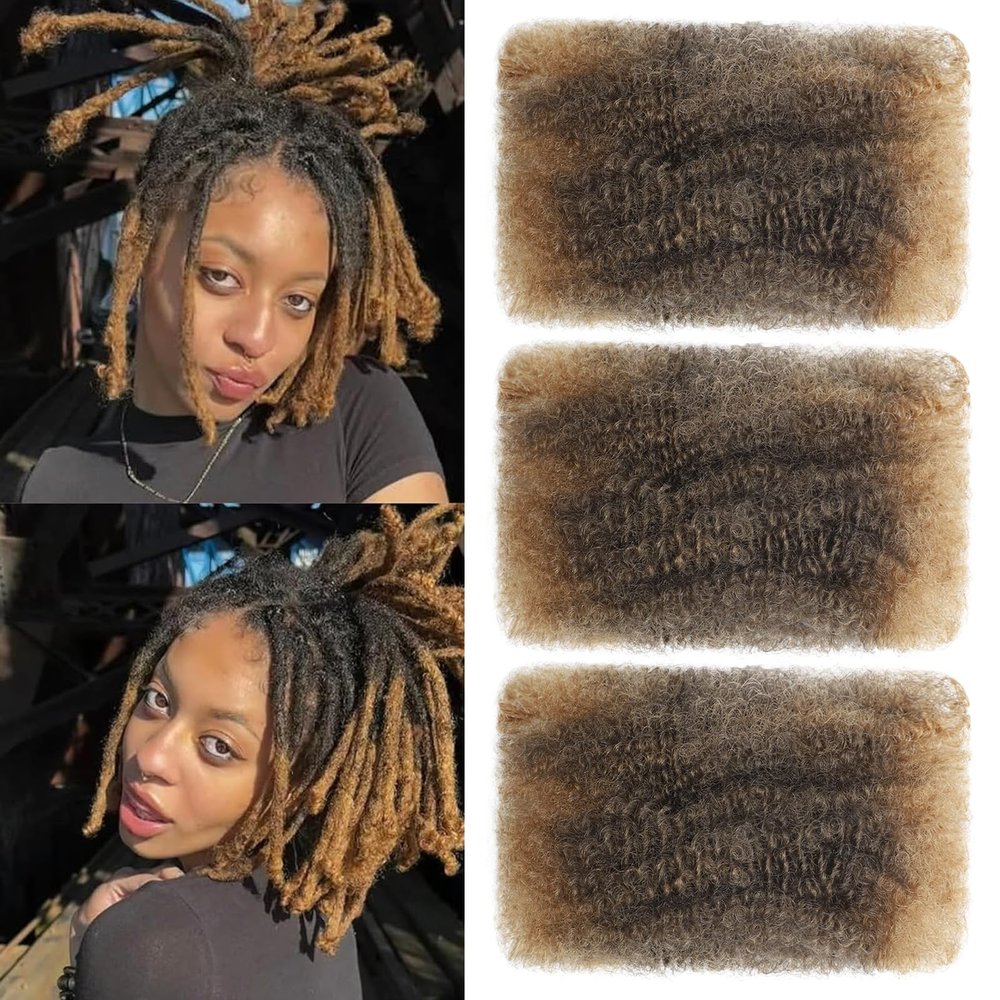 XIIMENALU Afro Kinky Curly Braiding Bulk Hair for Mini Twists, Soft Locs and Dreadlock Repair, T4/27, 8 Inch, Pack of 3