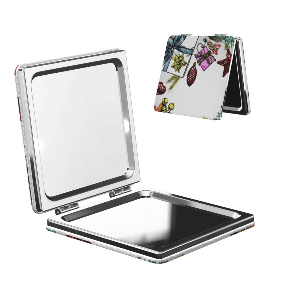 WXWJSHMGC Compact Makeup Mirror with Christmas Print, 1x/2x Magnification