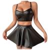 Women’s Leather & Latex Lingerie Set, Sexy Wet-Look Outfit view 1