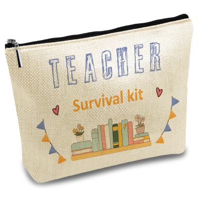CREATCABIN Teacher Survival Kit Cosmetic Bag, Canvas, 7 x 10 in