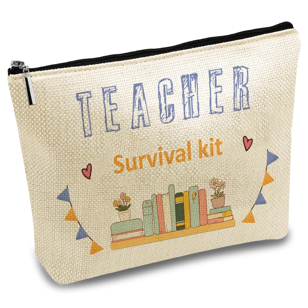 CREATCABIN Teacher Survival Kit Cosmetic Bag, Canvas, 7 x 10 in