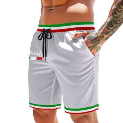 Caxndycing Men's Summer Shorts with Italian Flag, Drawstring, Pockets, and Breathable Fabric