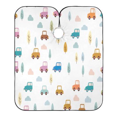RPLIFE White Cartoon Cars Haircut Apron, Shampoo Cape, Polyester