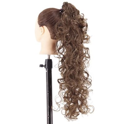 22" Curly Human Hair Ponytail Extension with Claw Clip, High Ponytail, Large Waves (Light Brown)