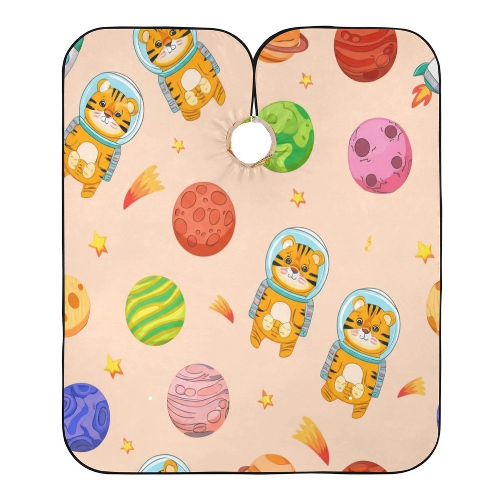 Waterproof Haircut Cape with Cute Cartoon Tiger Astronaut Design, 160 x 140 cm