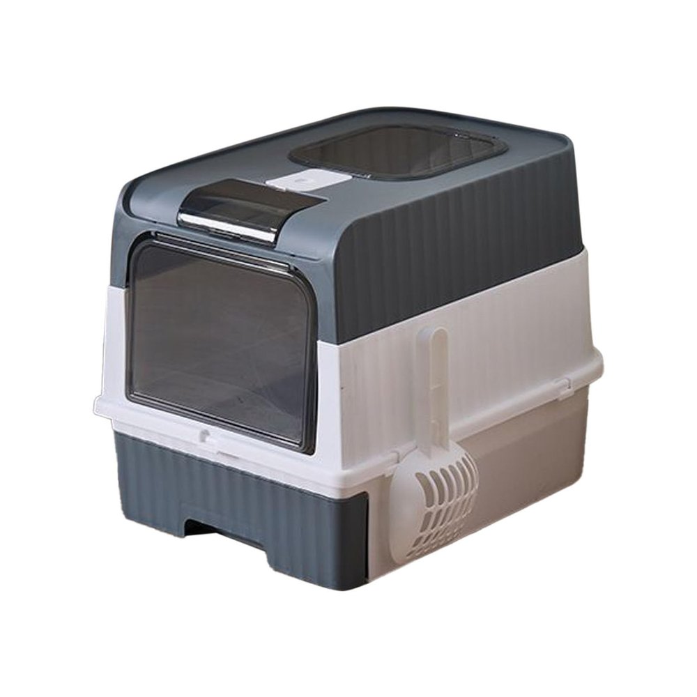 Foldable Enclosed Cat Litter Box with Lid, Drawer, Scratch Mat & Scoop