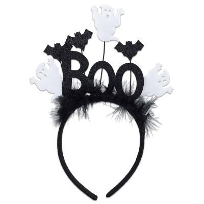 NICENEEDED Halloween Ghost BOO Headband with Feathered Bats